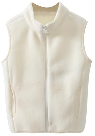 AIEOE Gilet in pile per bambini e bambine, senza maniche, con chiusura lampo, colletto alto, in pile polare, 110-160 cm, bianco, 110