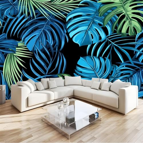 Tropische Blätter Palmenblätter Art Fototapete Malerei Schwarz Tapete Fototapeten Vlies Tapeten, Vliestapete Wandtapete Moderne Wand Schlafzimmer Wohnzimmer Wand Tapete 300 x 210 cm
