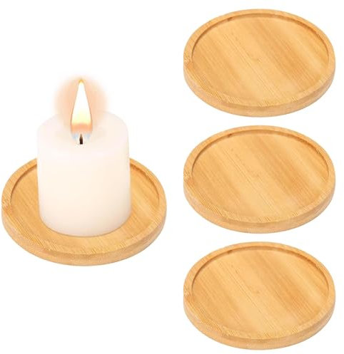 4 Stück Kerzenteller, 8 cm Kerzenhalter Stumpenkerzen Runde Bambus Untersetzer, Holz Kerzen Dekoteller für Kerzenständer, Hochzeit, Dekorationen, Festtagszeremonien