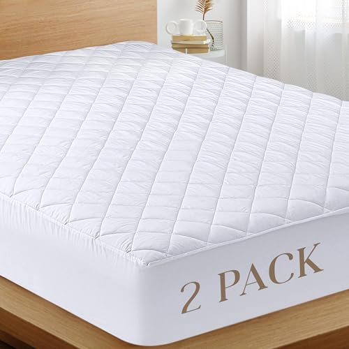 Utopia Bedding Quilted Mattress Protector for Mattress Up to 16 Inches Thick, Machine Washable Stretch Mattress Protector for Queen Size Mattress, White, 2 Pack
