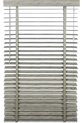 DVAURLIAN Jalousie in Holzoptik | 50 mm Lamelle | jalousien Fenster innen | Sonnenschutz für Fenster mit Bohren | PVC weiß/grau (Grau, 140x175cm)