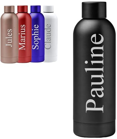 KDO MAGIC - Gourde Personnalisable - Bouteille personnalisée - Prénom gravé - 550 ml - Cadeau noël, Anniversaire, Homme, Femme (Noir)