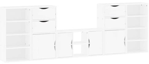 vidaXL 5-TLG. Wohnwand mit Stauraum ODDA Weiß Massivholz Kiefer, TV-Schrank, TV-Ständer, TV-Bank, TV-Möbel, TV-Board, TV-Sideboard, Fernsehschrank