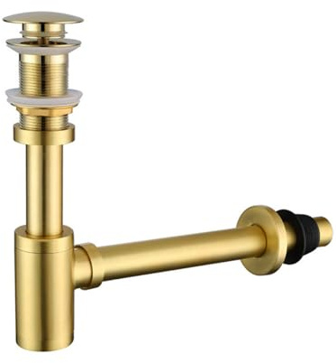 Siphon d'évier de salle de bain en acier inoxydable sans trop-plein, kit de vidange pour lavabo de salle de bain (or brossé)