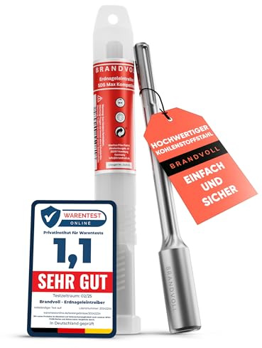 Brandvoll Erdnageleintreiber SDS Max 20 mm für Tiefenerder, L 250 mm | Für Erdungsstäbe, Staberder und Erdungsspieße; 30 mm Außenmaß, gehärteter Stahl, mit Aufbewahrungsbox.
