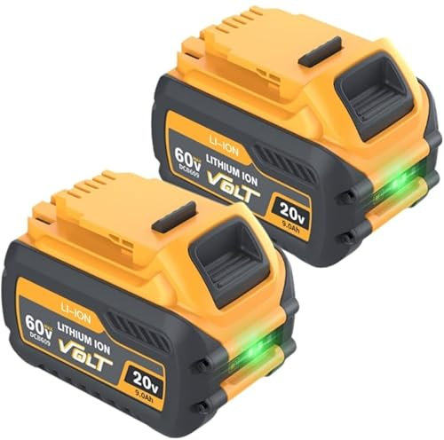 9000mAh 2 Pack FlexVolt XR Battery for Dewalt DCB609 DCB606 DCB612 DCB184 DCB546 DCB200 DCB201 DCB182, Large Capacity Lithium-ion Battery 20V/60V 9.0Ah