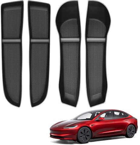 tslmodely Door Side Storage Box Tesla Model 3 Highland 2024 2025 Door Side Organizer Tray Protector TPE Easy to Clean Tesla Interior Accessories Set of 4