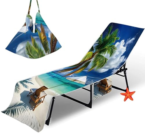 Surwin Handtuch für Sonnenliege, Schonbezug für Gartenliege Liegenauflage Frottee Strandtuch für Sonnenliege Strandliegen für Strände Schwimmbäder -Kokosnussbaum (Wolke,75x210cm)