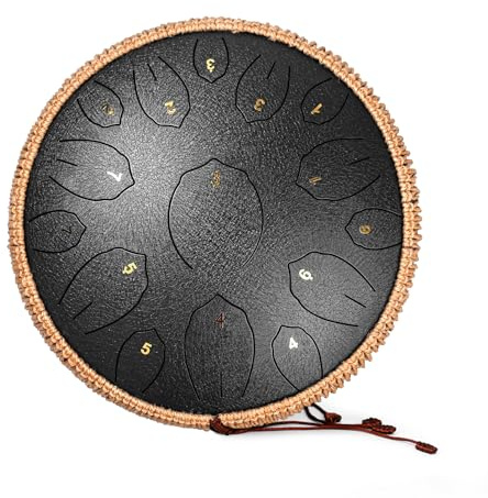 Steel Tongue Drum, 14 Inch 15 Note Tongue Drums, Handpan Drums for Adultes, Steel Drum Instrument with Music Book, Steel Handpan Drum Mallets and Carry Bag, C Major,Black