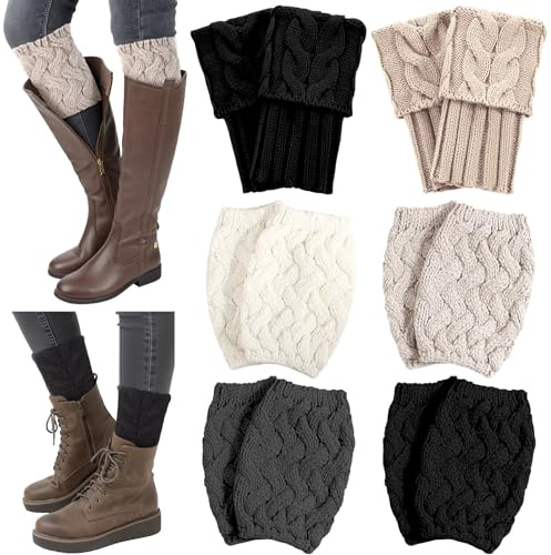 Geyoga 6 Pairs Womens Boot Cuffs Socks Early Spring Boot Topper Covers Warm Crochet Knitted Leg Warmers(Classic Colors,2 Styles)