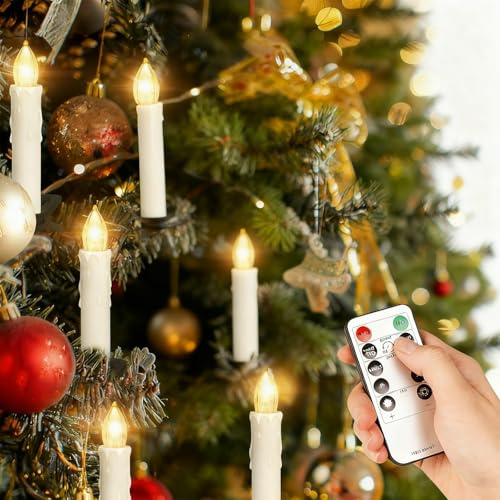 30pcs Christmas Tree Candles, Battery Powered Christmas Candle Lights, 6h Timer & 5 Levels Light & 4 Modes, 6 Waterproof Flameless Candle Lights, for Christmas Tree Dinner Birthday Party Wedding
