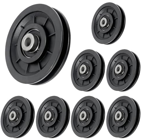 Inscrip Seilrolle 90 mm, 8 Stück Kunststoff Umlenkrolle Fitness Latzug Fitnessgeräte, Kraftstation Ersatzteile Riemenscheibe, für Sportgeräte und Garagentor Rollensysteme Gym Übungen Zubehör (Schwarz)