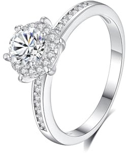 Musihy Ring Weißgold 585, 14 Karat 585 Weißgold Klassischer 6-Krappen-Ring mit rundem 0,5-Karat-Moissanit, Größe 56 (17.8)