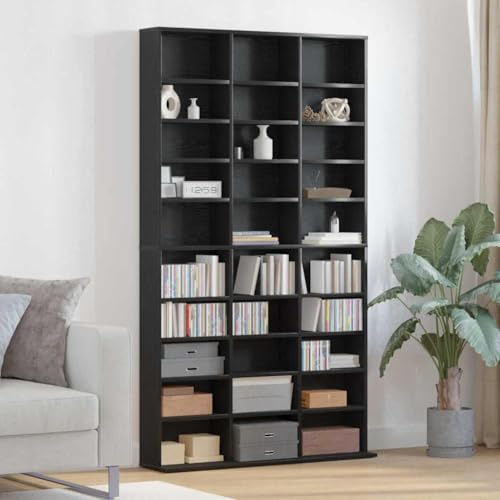 Frdhee Vitrinenschrank Wohnzimmermöbel,CD-Schrank mit Regal Schwarz Eichen-Optik 101 x 23 x 177,5 cm,Allzweckschrank für Deko,Fotos,Pflanzen,Wohnzimmer,Schlafzimmer,Arbeitszimmer