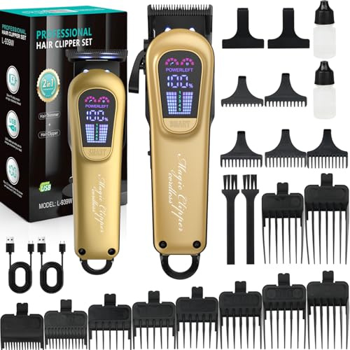 BRICH Haarschneidemaschine Profi für Herren - Wiederaufladbarer Barber Set mit USB-Ladegerät, Einstellbar für Bart & Kopfhaar, Komplett-Set für Professionellen DIY Haarschnitt zu Hause(Gold)