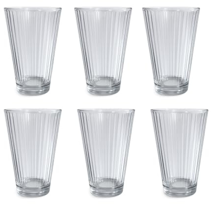 Seaside No.64 - Trinkglas Wasserglas - 300ml mit Struktur - für Saft Wasser Cocktail Limonade - spülmaschinengeeignet - Longdrinkglas Gläser-Set (6er Längsstreifen)