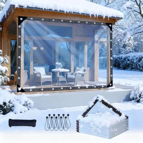 Lona De PVC Transparente, Lona Impermeable Para Uso Exterior, Lona Transparente Con Ojales Para Muebles De Jardín, Coches, Piscinas, Lona Impermeable Y Resistente A Desgarros. Clear,8x8m