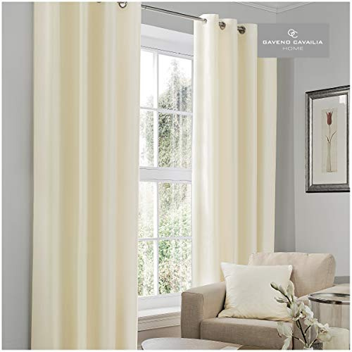 Gaveno Cavailia Luxury Thermal Fully Lined Pair of Eyelet BLACK OUT CURTAINS Cream 90x90 In