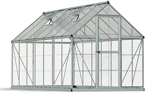 Canopia by Palram Gewächshaus klein Hybrid 6x14 Treibhaus 426x185 cm Aluminium Silber Tomatenhaus Polycarbonatplatten UV-beständig