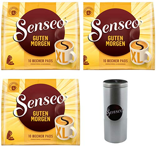 Senseo Kaffeepads Premium Set Guten Morgen XL, 3er Pack, Stark & Intensiv, Kaffee Pads, je 10 Pads, mit Paddose