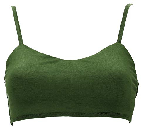 GURU SHOP Goa Psytrance Bikini Top, Boho Top, Pixi Yoga Bra - Olivegrün, Damen, Synthetisch, Size:S/M