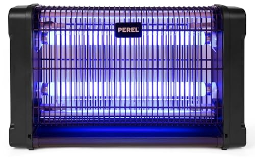 Perel Tue-Insectes électrique, Lampe UV Anti Insectes, Lampe Bleue Anti Moustique Mouches guêpes, destructeur d'insectes, Appareil Tue Mouche intérieur et extérieur, 2800V, 80m², Noir