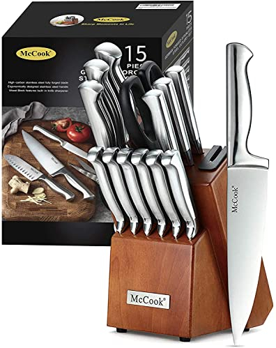 McCook – Lot de 15 couteaux de cuisine en acier inoxydable allemand avec aiguiseur intégré - MC29