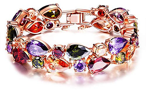 StunningBoutique Chic Gold Plated Sapphire Colour Austria Crystal Bangle Women Bracelet Party Jewellery 19CM/7.5IN (Multicolor, Gold Plated)