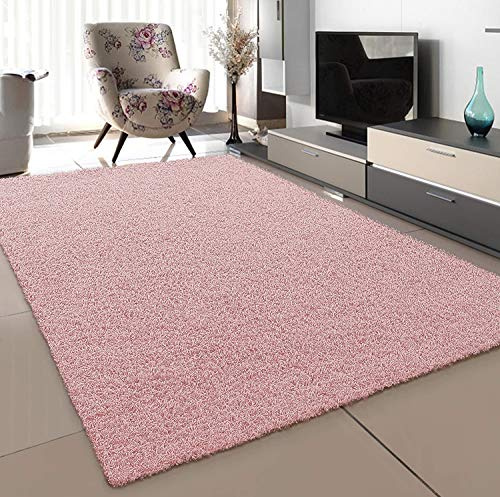 SANAT Teppich Wohnzimmer - Hellrosa Hochflor Langflor Teppiche Modern, Größe: 140x200 cm