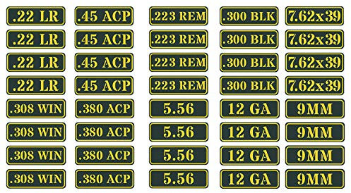 Aolamegs 9 mm 5,56 7,62 12GA .22 .223 .308 .300 .380 .45 Munitionsdose Vinyl-Aufkleber-Set Aufkleber Molon Labe Bullet (40 Stück/10 Varianten)