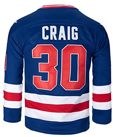 Jugend 1980 Miracle On Ice #21 Mike Eruzione #17 O'Callahan #30 Jim Craig Eishockey-Trikot, 30 Blau, Medium