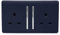 Trendi 2 Gang Raised Artistic Modern Glossy Screwless 13 Amp Single Pole with Chrome Switched UK Standard Electrical Double Wall Plug Socket in Navy Blue - ART-SKT213LNV
