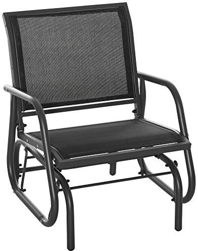 Outsunny Outdoor Garden Glider Chair, Metal Frame Single Armchair Swing Seater w/Breath Mesh Fabric Seat, Curved Backrest, Armrests, for Living Room, Patio, Porch, Dark Grey
