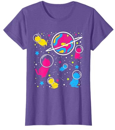 Pan Pride Cat In Space Pansexual T-Shirt