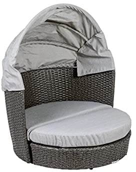 Greemotion Hundeliege aus Polyrattan mit Dach, Sonnenliege für Hunde, grau, 133801, Ø100 cm