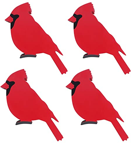 Cardinal Holz-Figur mit roten Vögeln, handgefertigt, Kunst, Vogel zum Basteln, rustikale Heimdekoration, Regal, Tischdekoration, Fensterdekoration, 4 Packungen