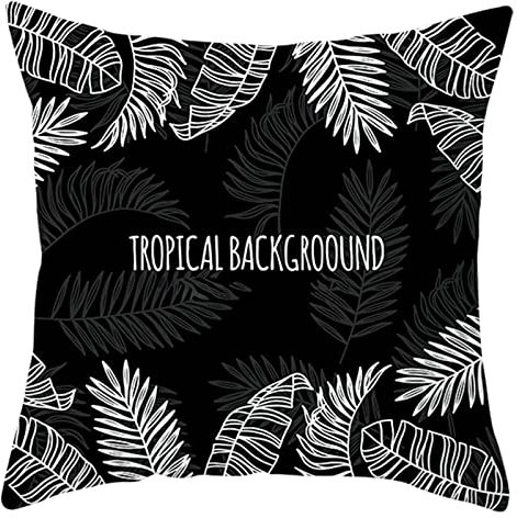 Homxi Dekokissen Set 45x45,Dekokissen Polyester Set Blätter Tropical Background Outdoor Dekokissen Set Schwarz Weiß