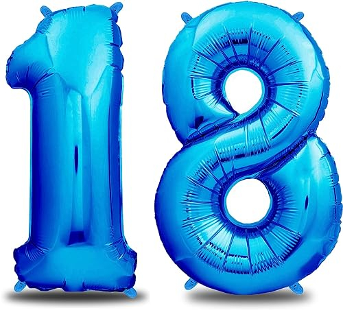 envami® Palloncini Compleanno 18 Anno Blu 101 CM - Palloncino Numero 18 - Numeri Gonfiabili Compleanno - Decorazioni Compleanno - Palloncino 18 Anno Compleanno - Vola con l'Elio