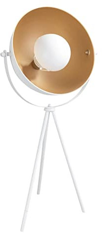 firstchoicelighting Tripod Table Lamp or Bedside Light Retro Design Tripod Light Industrial Lamp with Dome Shade White Height 64cm LED Compatible