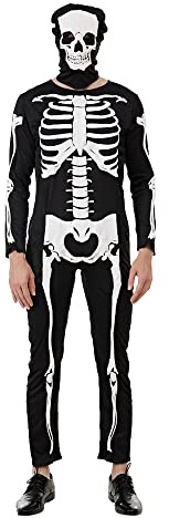 EraSpooky Skull Print Bodysuit Kostüm für Erwachsene Männer,Halloween Party Cosplay,Karneval,Themenparty Kleidung