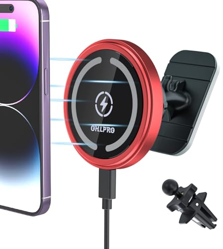 OHLPRO for iPhone 16 Magsafe Car Mount, Dashboard Magsafe Car Phone Holder Charger for iPhone 16 15 14 13 12 Pro/Pro Max/Plus/Mini,15W Fast Charging Vent Mount, Super Fashion & Hands Free, Red