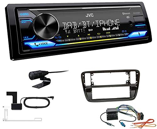 JVC KD-X472DBT 1-DIN Autoradio Bluetooth USB inkl DAB Antenne Einbauset passend für Volkswagen VW Up Baujahr 2011 bis 2016 Piano Black