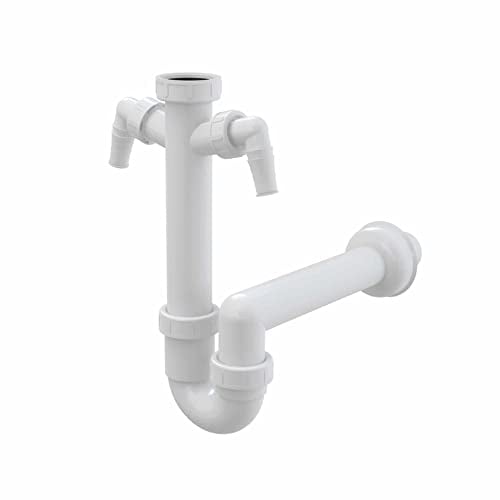 Ablaufgarnitur Röhrensiphon 1,5 Zoll für Spülbecken in Durchmesser 40 mm / 50 mm mit 1 oder 2 Geräteanschlüssen (Ø 50/2 Anschlüsse)