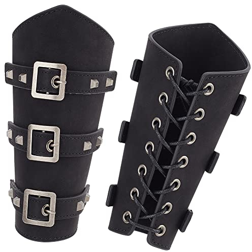 nbeads Wikinger Leder Armschützer, Mittelalter Leder Schnalle Armschienen handgefertigte Kunstleder Armschienen Ritter LARP Retro Renaissance Armschützer für Halloween Kostümzubehör, Schwarz