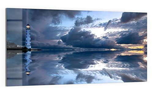 DEQORI WTD - Cuadro de cristal (100 x 50 cm), diseño de faro en la luz de la noche, horizontal de una pieza, 1 pieza, 100 x 50 cm, decoración moderna