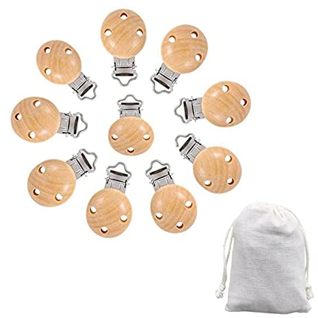 Clip Ciuccio,Clip per Ciuccio,Clip Ciuccio In Legno Clip Ciuccio Bambino Con 3 Fori,Kit Portaciuccio Fai Da Te,Clip Portaciuccio,Porta Ciuccio Legno,Kit per Portaciuccio Fai Da Te,10PCS