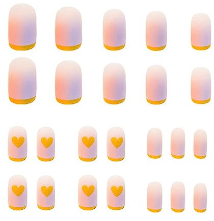 SHIYUAN 24 Pcs Fake Nails, Light Purple Yellow Gradient False Nails, Simple and Practical Nail Tips, Suitable for DIY Manicure Acrylic Nail Set