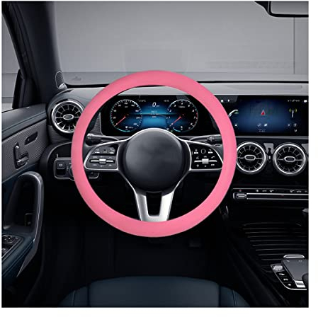 JNNJ Antidérapant Couvre Volant Respirant, Enveloppe De Volant en Silicone, Respirant Élastique Professionnel Couvre De Universelle, Protège Volant Souple Durable Accessoire De Voiture(Rose)