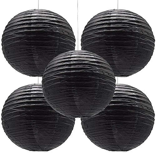 Hocansen 5 Stück Papierlaterne 12in Rund Papier Laterne Dekoration Ballform Papier Lampions für Party Hochzeit Garten Deko (DL/Black)