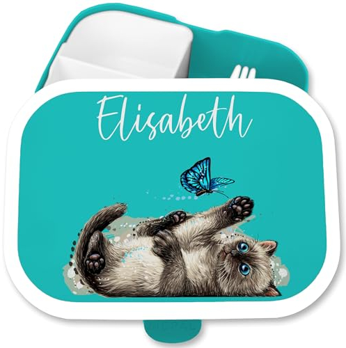 Kinder Campus für Mepal - Katzen - Verspielte Süße Katze Brotdose Cat I - 750 ml - Türkis - fächern name lunchbox cats katzenmotiv personalisierte brotbox butterbrotdose schuldose mädchen
